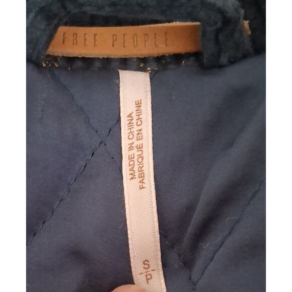 Free People Blue Green Corduroy Sherpa Collar Zip Up Cropped Jacket Small *READ - Picture 5 of 10